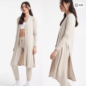 Beyond Yoga Long Open Front Duster Cardigan in Light Beige